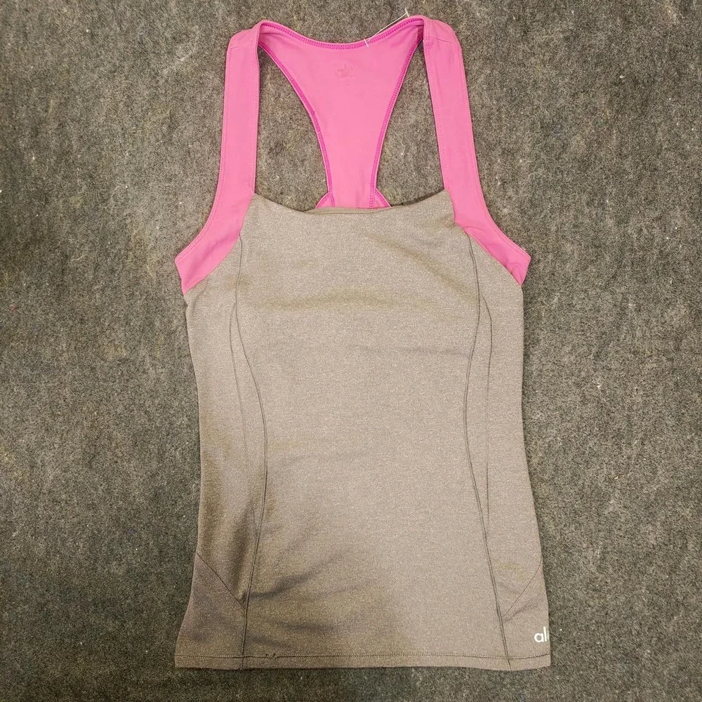 Alo Yoga colorblock racerback Tank Top Gray Pink Athletic Workout Size S